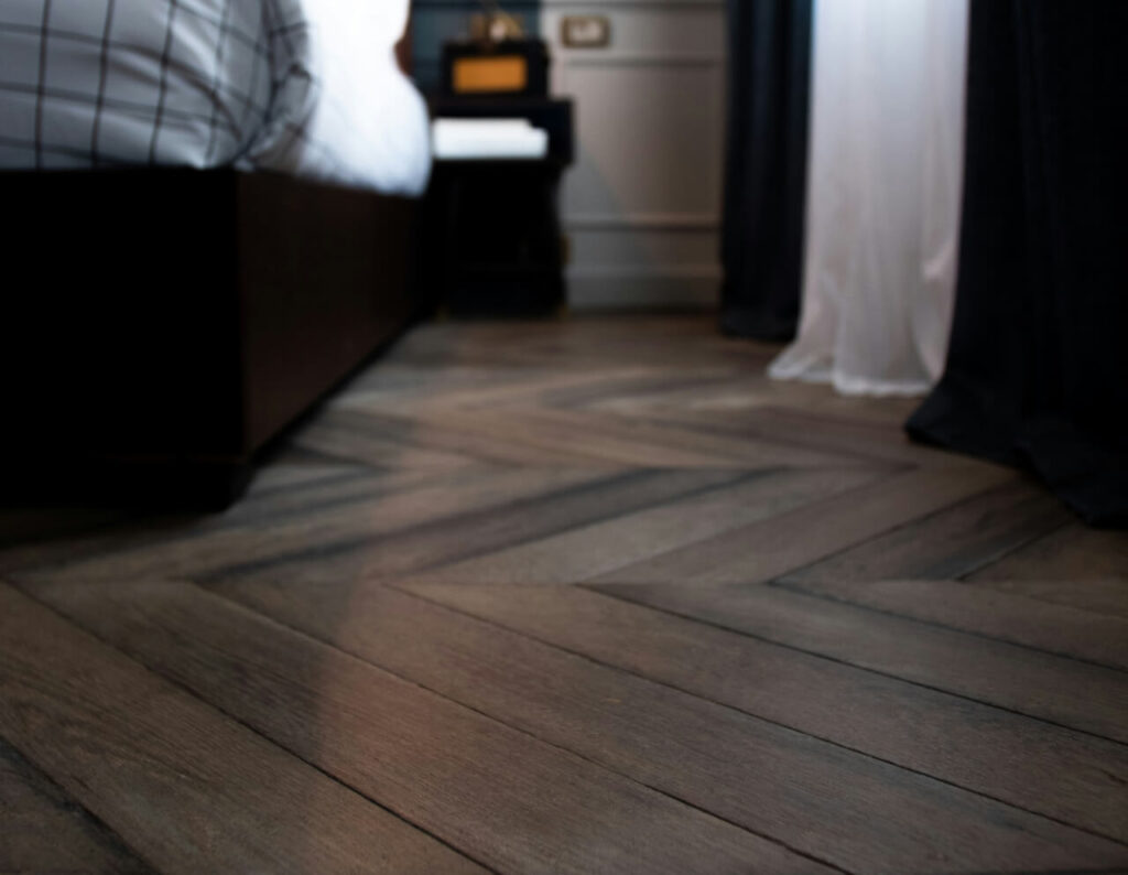 Wooden floor with herringbone pattern