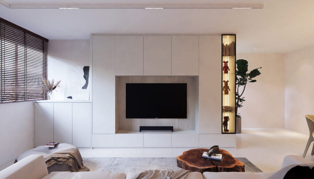 Modern 4-room HDB BTO living room minimalist TV cabinet design